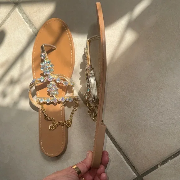 New Sandals Jeweled Bling Ankle Bracelet Slides 43 BRAND NEW Women's Size 12 - Picture 9 of 10